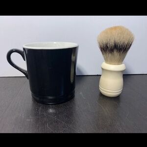 Hall China Black Glossy Ceramic Shaving Mug with Shaving Brush